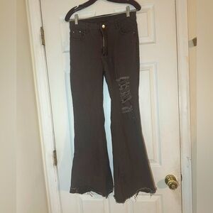 ROMWE Brown Distressed Flare Leg Jeans.